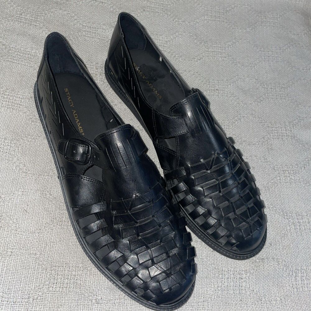 Stacy Adams Men’s Casual Huaraches Size 13 M Black Leather Outdoors Beach Cruise